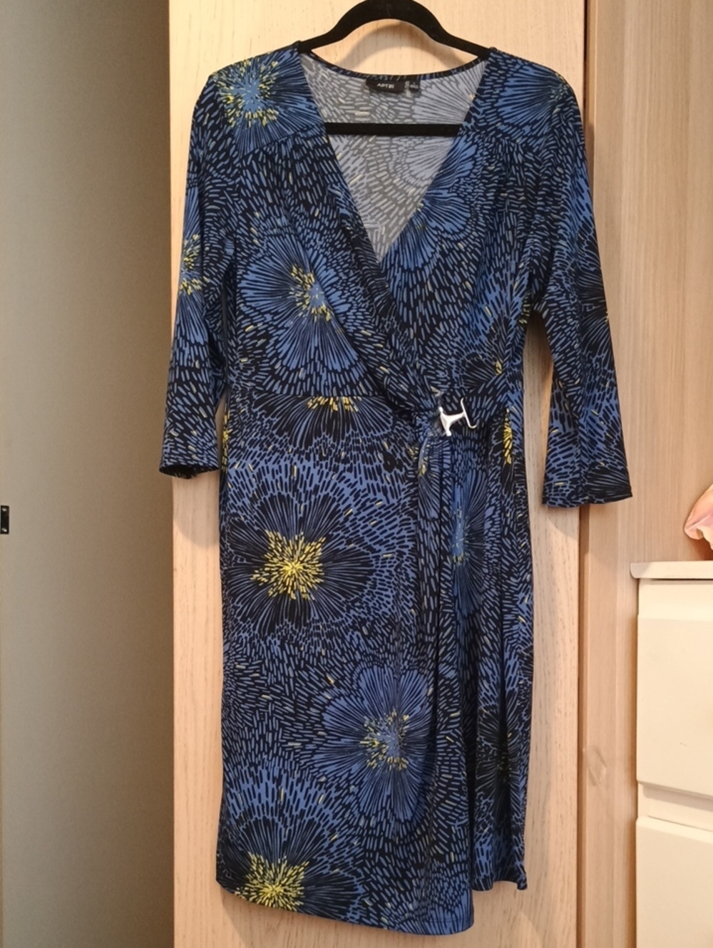 Apt. 9 Blue Floral Faux-Wrap Midi Dress with Yellow Accents